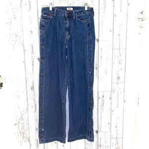 90s Tommy Hilfiger Snap Open Leg Denim Jeans - sz 4 / 28 Y2K Wide Leg Vintage
